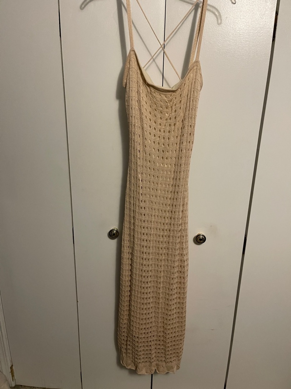 Lulu’s Beige Knit Maxi Dress with Spaghetti Straps